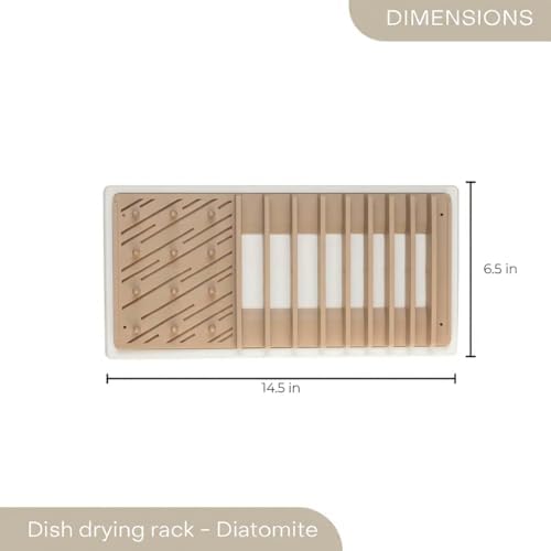 Lyor Dish Drying Rack with Diatomite Stone Absorbent Mat, Absorbent Drying Tray for Countertop, Dish Drainer, Space-Saving, 14.5 x 6.5 x 1.6 in, Beige - Image 7