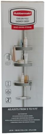 Rubbermaid Tension Pole Corner Shower Caddy: 4-Tier Bathroom Organizer Shelves, No Drill Installation for Renters, Apartments, Dorms, Family Bathroom, Adjustable 60-108 Inch, Gray - Image 3
