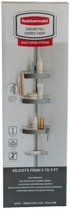 Rubbermaid Tension Pole Corner Shower Caddy: 4-Tier Bathroom Organizer Shelves, No Drill Installation for Renters, Apartments, Dorms, Family Bathroom, Adjustable 60-108 Inch, Gray - Image 3