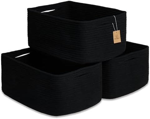 NaturalCozy Storage Baskets 16.8”x13”x7.6” Cotton Rope Woven Baskets for Organizing 3-Pack | Toy Storage Bins | Basket for Shelves, Laundry, Blanket, Clothes, Closet, Kitchen, Bathroom, Gifts by NaturalCozy