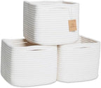 NaturalCozy Storage Cubes 9”x9”x7”Cotton Rope Woven Baskets for Organizing 3-Pack | 9 Inch Cube Storage Bin | Small Basket for Shelf Nursery, Pantry, Decorative Plant, Bathroom Closet, Toy Gift by NaturalCozy