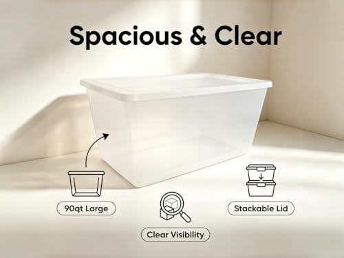 Clear Storage Bins with Lids, 90 Qt 2-Pack Stackable Plastic Totes - Image 2