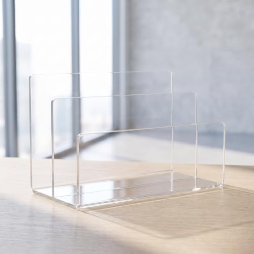 DECHOUS Acrylic File Organizer Desk Letter Sorter 2 Section Holder - Image 7