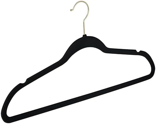 Simplify Slim Velvet Gold Hook Clothes Hangers 100 Pack | Non-Slip | Shirts | Suit | Pants | Dresses | Garments | Closet Storage & Organization | Durable | Black - Image 2