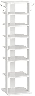 HOOBRO 8 Tiers Vertical Shoe Rack, Wooden Shoe Storage Organizer with Hooks, Narrow Shoe Tower for 8 Pairs, Space Saving, for Entryway, Living Room, Bedroom, White WT07XJ01G1 by HOOBRO