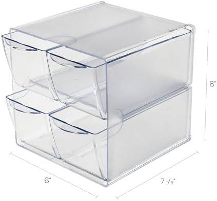 Deflecto Stackable Cube Organizer, Desk and Craft Organizer, 4 Drawers, Clear, Removable Drawers and Dividers, 6"W x 6"H x 7 1/8"D (350301CR) - Image 2
