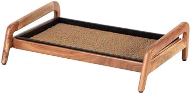 Anji Mountain Heavy Duty Waterproof Wooden Shoe Storage Mat Organizer/Boot Storage Tray Multi Use for Entryway with Coir, Tan and Blue Insert, 1 Tier, Fits 2 Pair (26.5" Wide) by AnjiMountain