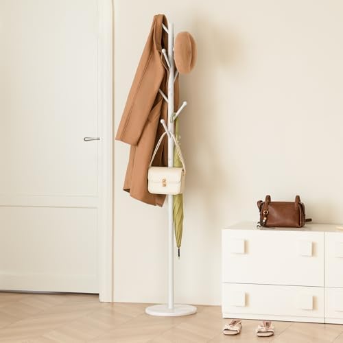 Yoobure Coat Rack Freestanding with Natural Marble Base - Coat Tree with 8 Hooks Heavy Duty Coat Hanger Stand, Metal Coat Rack Stand for Jacket, Hat, Clothes & Bag, Hall Tree Hat Rack for Entryway - Image 2