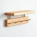 Solid Wood Shelf with Hooks, 12 inch Coat Rack Wall Mount, Shelves with 4 Brass Hooks for Hanging in Entryway, Living Room, Bathroom, Bedroom, Kitchen(Beechwood) by Mayhas