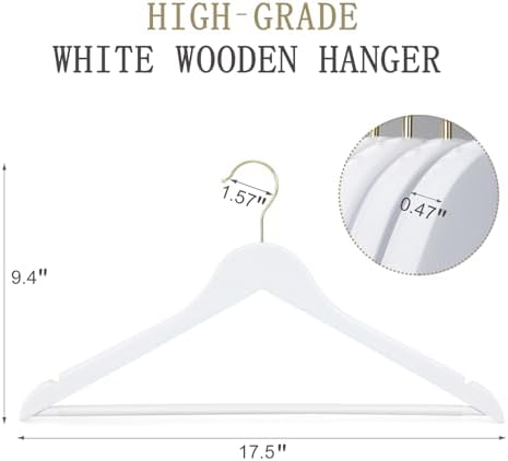 TOPIA HANGER Wooden Hangers 30 Pack, White Wood with Golden Hooks - Image 2