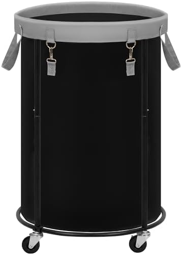 STORAGE MANIAC Rolling Laundry Hamper with Wheels 110L Laundry Basket, Round Laundry Cart with Metal Frame and Removable Bag, Clothes Hamper for Bedroom, Bathroom, Dorm Room, Laundry Room, Black by STORAGEMANIAC
