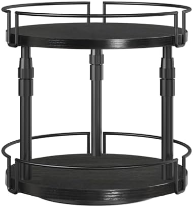 HOOBRO Lazy Susan Organizer Spice Rack, 2-Tier Height Adjustable Rotating Lazy Turntable Spice Organizer, for Kitchen Countertop and Cabinet, Black BB05TL01 by HOOBRO