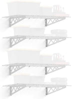 SafeRacks Steel Garage Wall Shelves 4-Pk w/Hooks, 500lb, White (24x48) by SafeRacks