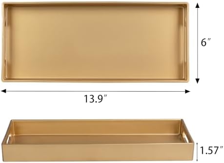 MAONAME Gold Vanity Tray Set of 2, Rectange Toilet Tank Trays with Handles - Image 3