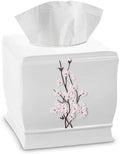 Vanda Cherry Blossom White Square Resin Tissue Box Cover with Bottom Slider by CreativeScents