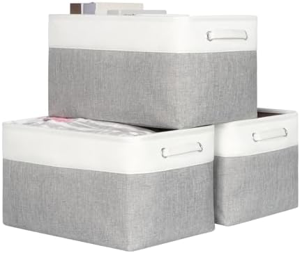 Fabric Storage Bins for Shelves, Rectangle Storage Basket, 3 Pack by Kntiwiwo