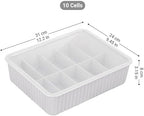 Cetomo 10 Cells Plastic Underwear Sock Drawer Organizer with Lid, Lidded Storage Box with Dividers for Bras and Socks, Basket for Closet, Stackable, Gray, 10 Compartments (31 x 24 x 8 cm) - Image 3
