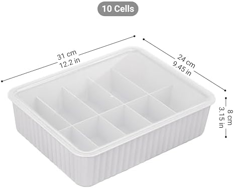 Cetomo 10 Cells Plastic Underwear Sock Drawer Organizer with Lid, Lidded Storage Box with Dividers for Bras and Socks, Basket for Closet, Stackable, Gray, 10 Compartments (31 x 24 x 8 cm) - Image 3