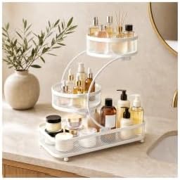 3 Tier Makeup Organizer for Vanity, Metal Bathroom Counter Organizer, Skincare Shelf, Perfume Organizer for Dresser, White Vanity Organizer for Bathroom&Bedroom, Gifts for Women, Mom, Wife, Girlfriend by Unknown