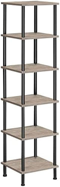 HOOBRO 6-Tier Corner Shelf, Corner Square Rack Display Shelf, Tall Storage Rack Plant Stand, Bookcase for Small Spaces, Living Room, Home Office, Kitchen, Greige and Black BG55CJ01 by HOOBRO