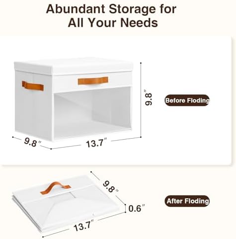 Homsorout Large Storage Bins with Lids - 4 Pack Foldable Decorative Organizers with Clear Windows & Handles, Cube Storage Organizers for Clothes, Blankets, Sweaters, Sheets, White - Image 3