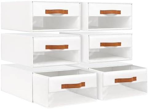DIMJ Closet Organizers and Storage - Fabric Bins with Drawers for Closet Foldable Clothes Organizers with Clear Window, Stackable Storage Drawers Units for Bedroom, Living Room, 6-Pack, White by DiMJ