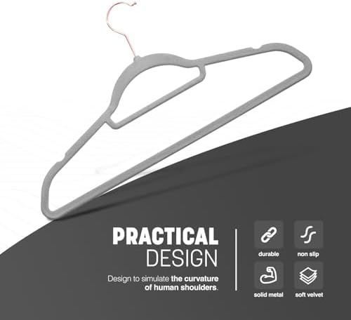 KEPLIN Grey Velvet Hangers 50 Pack - 18 inch, Thin Non Slip Hangers with Tie Bar and 360° Degree Hook for Home Storage – Sturdy & Space Saving Wardrobe Organizers for T-Shirts, Suits and Coats - Image 3