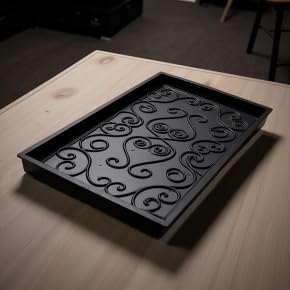 Small Rubber Boot Tray with Raised Scrollwork | Indoor Outdoor Shoe & Mud Tray for Entryway, Garden, Car Trunk – Black - Image 5