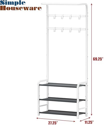 Simple Houseware Coat Rack with Shelf, Standing Hall Tree with Hooks, White - Image 7