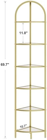 Homhedy 6-Tier Gold Corner Shelf Stand, Metal Corner Bookshelf - Image 2