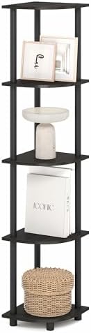 Furinno Turn-N-Tube Corner Shelf, 5-Tier Corner Bookshelf, Open Storage Shelves, for Organization and Storage, Living Room, Home Office, Garage, Bedroom, Black Espresso by Furinno-FitsYourSpaceFitsYourBudget