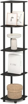 Furinno Turn-N-Tube Corner Shelf, 5-Tier Corner Bookshelf, Open Storage Shelves, for Organization and Storage, Living Room, Home Office, Garage, Bedroom, Black Espresso by Furinno-FitsYourSpaceFitsYourBudget