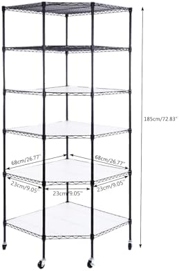 Bonnlo 6-Tier Rolling Heavy Duty Commercial Polygonal Corner Shelf Wire Shelving Unit Adjustable Storage Rack Free Standing Garage with 5 Wheels 26 4/5" L x 26 4/5" W x 71" H Inches (Black) - Image 3