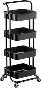 Pipishell Metal 4 Tier Rolling Cart with Handle & 2 Lockable Wheels, Black by Pipishell