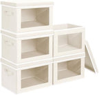 Homsorout Storage Bins with Lids - Medium Storage Box with Lids, Foldable Closet Boxes for Organizing, Stackable Clothes Organizer with Window, Cubes Bins for Living Room, 5 Pack, Beige by Homsorout