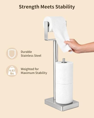 YUMORE Toilet Paper Holder with Storage & Weighted Base, Brushed Nickel - Image 3