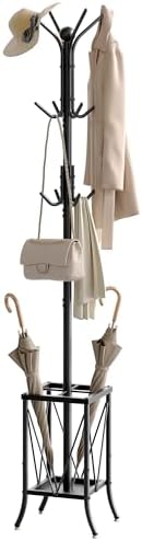 CHOEZON Coat Rack Freestanding, Coat Rack with Umbrella Holder, Entryway Hanger Stand with12 Hooks, Metal Hall Tree for Bags, Coats, Hats, Entryway, Hallway, Living Room, Bedroom, Office Black TYM01BB by Choezon