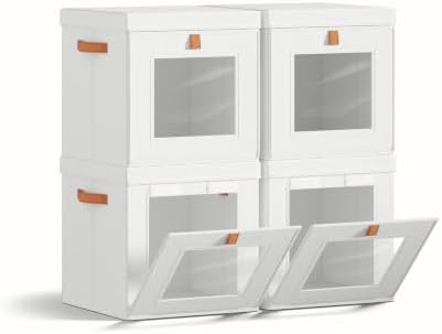 Homsorout Cube Storage Bins with Lids - Front Opening, Clear Window, 4 Pack by Homsorout