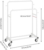Laiensia Double Rods Garment Rack with Wheels, Clothing Rack for Hanging Clothes,4 Hooks, Multi-functional Bedroom Clothes Rack, White - Image 3