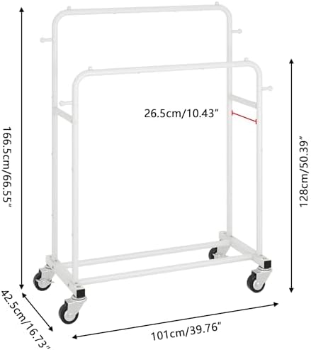 Laiensia Double Rods Garment Rack with Wheels, Clothing Rack for Hanging Clothes,4 Hooks, Multi-functional Bedroom Clothes Rack, White - Image 3