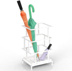 Alyoen Umbrella Holder for Entryway, Metal Umbrella Stand with Water Tray and Cane Holder, Adjustable Feet, 10.4 x 8.4 x 18.7 in, Suitable for Home, Office, and Shopping Mall (White) by Alyoen