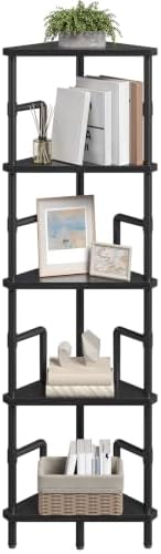 MAHANCRIS 5-Tier Corner Shelf, 52.8" Tall Corner Bookshelf with Metal Frame, Narrow Display Shelf Stand, Industrial Corner Bookcase for Living Room, Bedroom, Home Office, Black CSBK5501 by MAHANCRIS