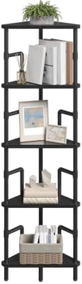 MAHANCRIS 5-Tier Corner Shelf, 52.8" Tall Corner Bookshelf with Metal Frame, Narrow Display Shelf Stand, Industrial Corner Bookcase for Living Room, Bedroom, Home Office, Black CSBK5501 by MAHANCRIS
