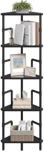 MAHANCRIS 5-Tier Corner Shelf, 52.8" Tall Corner Bookshelf with Metal Frame, Narrow Display Shelf Stand, Industrial Corner Bookcase for Living Room, Bedroom, Home Office, Black CSBK5501 by MAHANCRIS
