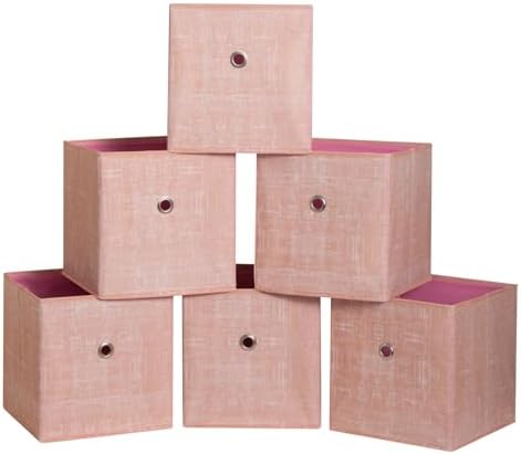 Foldable Storage Cubes Bins ,11 Inch Cloth Storage Cube Fabric Storage Box Cubes Organizer Baskets with Handles for Home Organizer Set of 6 (Cowboy Pink) by NieEnjoy