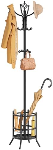 Tajsoon Coat Rack with Umbrella Holder, Coat Stand With 16 Hooks, Black by Tajsoon