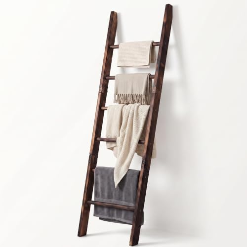 Carbonized Farmhouse Blanket Ladder, 6-Tier Rustic Wooden Rack by ZSYWODFO