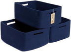 MiniArk Large Storage Baskets for Shelves, 17 x 13 x 7.5” Closet Organizers Bins for Clothes Blanket Towels, Baby Nursery, Toy Baskets Box, Woven Rope Baskets, 3 Packs Navy Blue by MiniArkStorageBasketsHome
