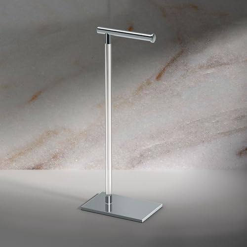 Gatco 1331C Modern Rectangle Base Freestanding Toilet Paper Holder, Chrome/Acrylic, Weighted Base Bathroom Tissue Stand 22.25" - Image 2