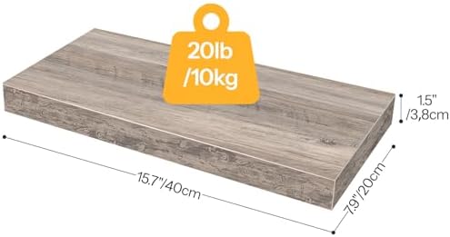 HOOBRO Floating Shelves for Wall, Wall Mounted Shelf Set of 2, 15.7" Hanging Shelf with Invisible Brackets, for Wall Decor Storage in Bathroom Bedroom Kitchen Living Room Office, Greige BG40BJ01 - Image 3